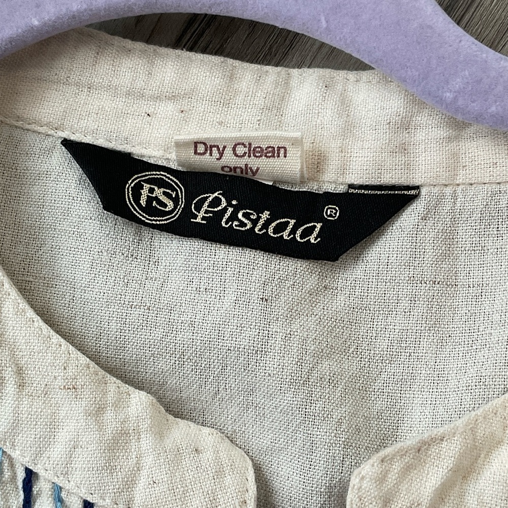 Cream and Blue Women's Tunic Top, no size tag, M - Picture 4 of 9